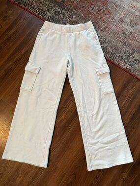 aerie White Cargo Wide-Leg Sweatpants